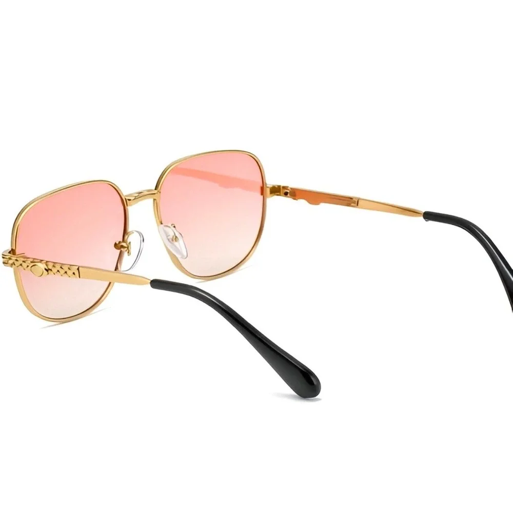 Gold Square Fashion Sunglasses Pink Gradient Lens‎ Retro 70s Braided Temple Mens